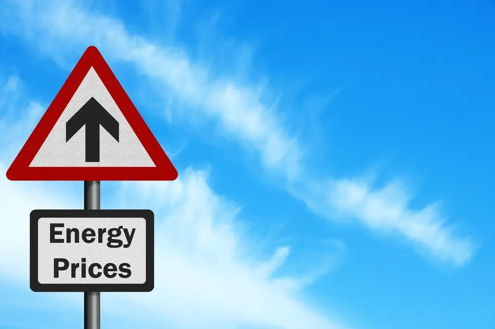 Road sign showing energy prices going up