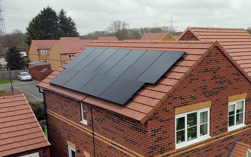 Solar panels an a home roof.