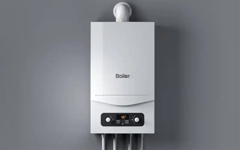 White boiler on grey wall.